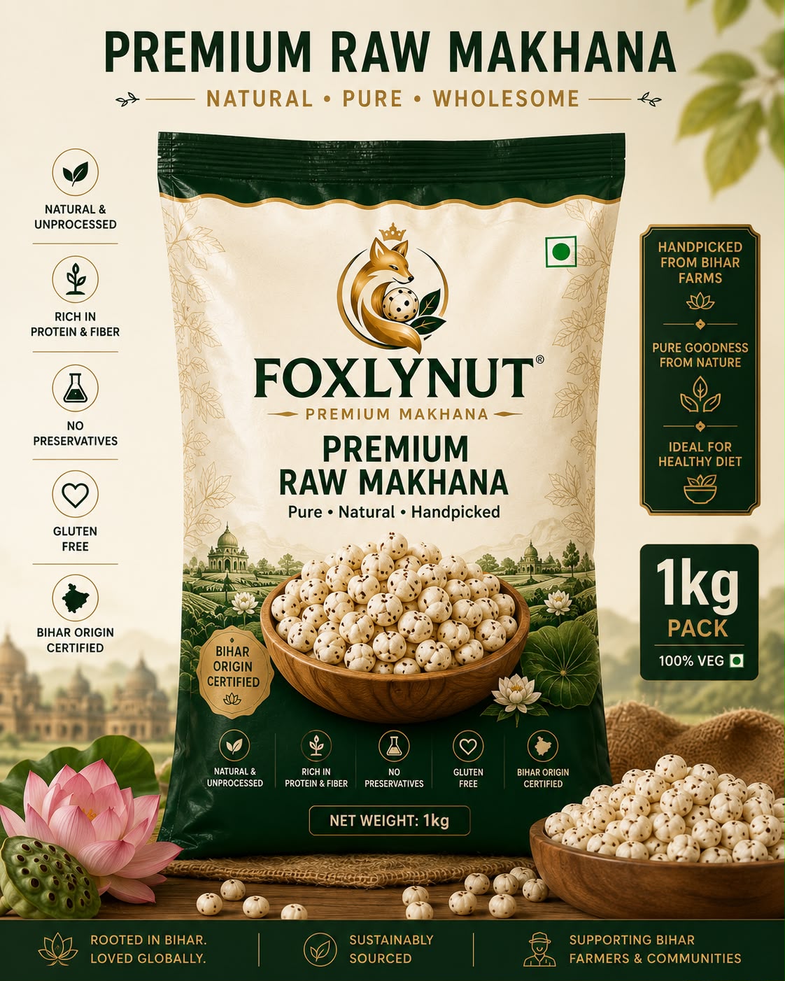 FOXLYNUT Premium Raw Makhana