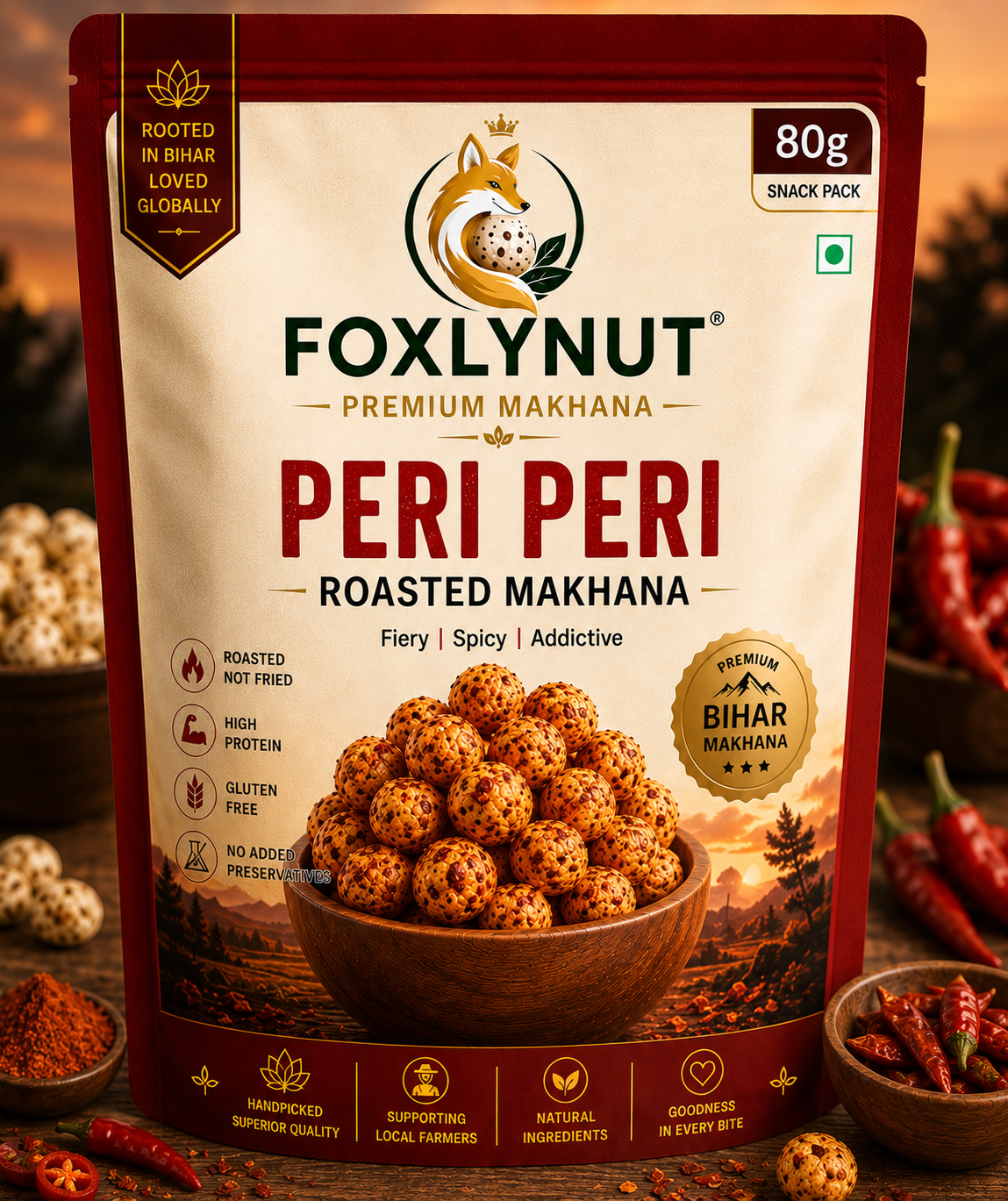FOXLYNUT Peri Peri Roasted Makhana 80g