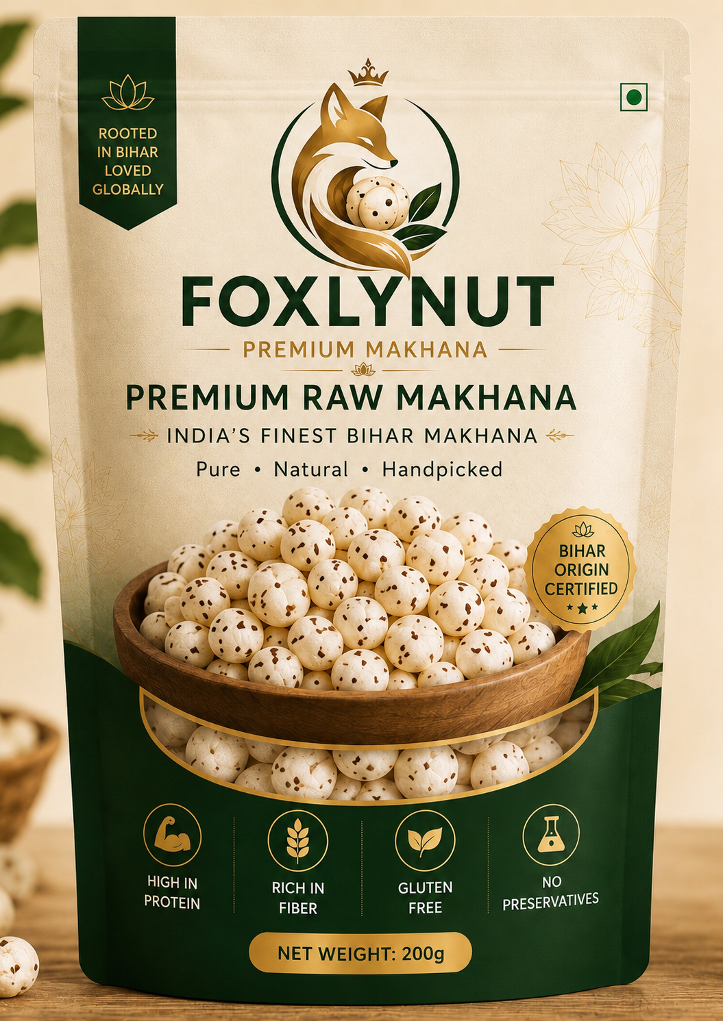 FOXLYNUT Premium Raw Makhana 200g — High Protein Gluten Free