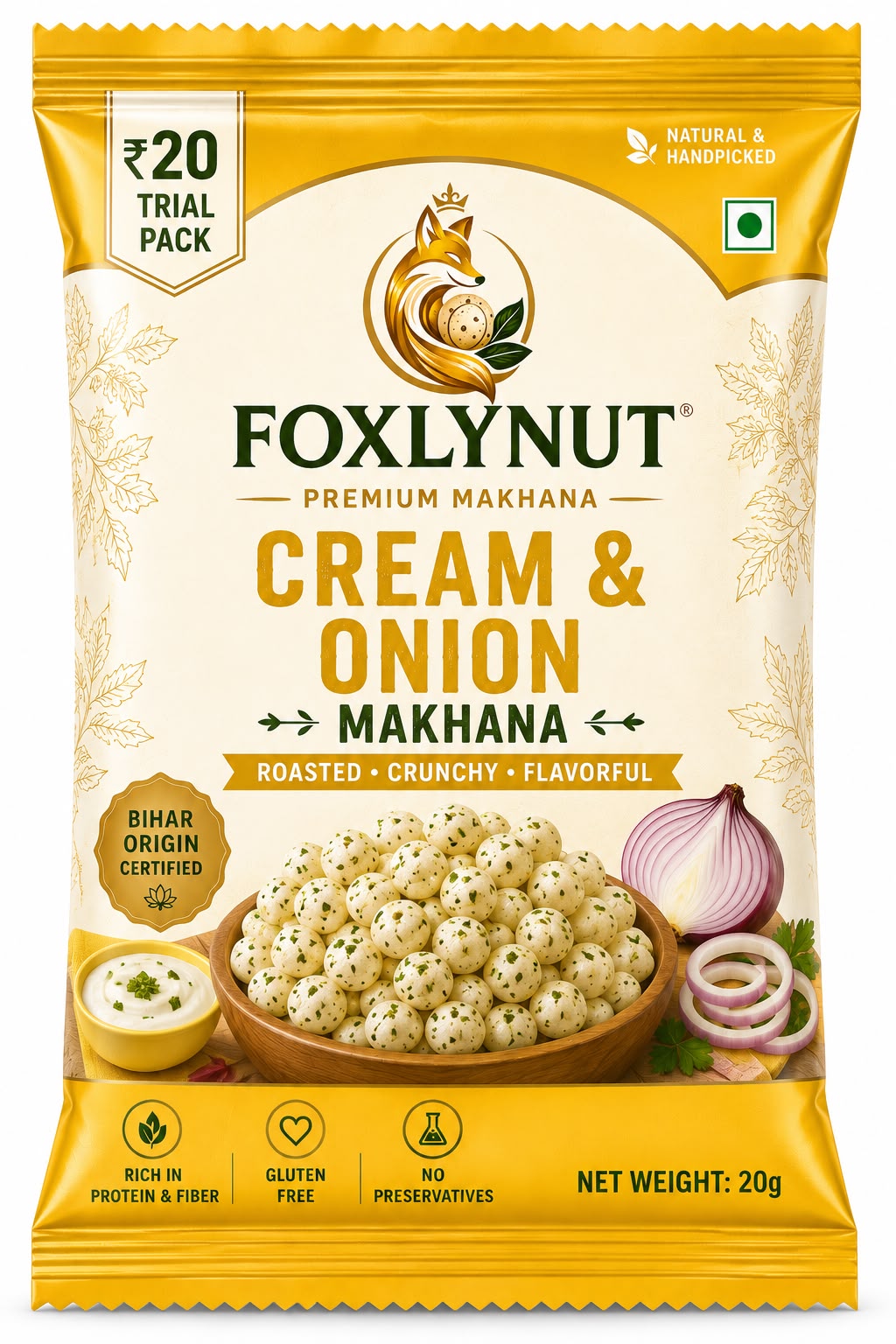 FOXLYNUT Cream & Onion Makhana Trial Pack 20g ₹20